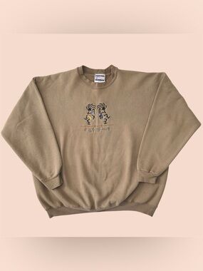 Vintage 90s Hanes Kokopelli Embroidered Arizona Center Logo Crewneck Tan XL